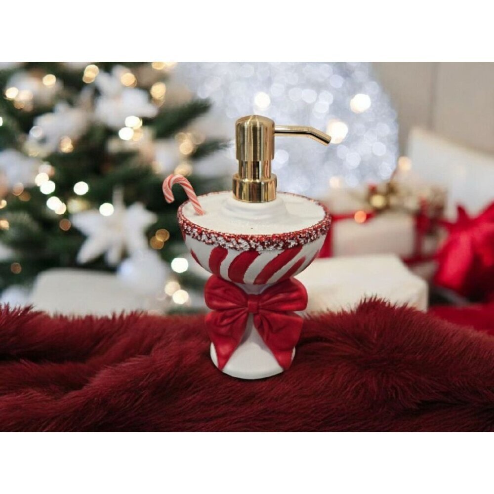 New Christmas Peppermint Candy Cane Martini Cocktail Soap Dispenser Decoration